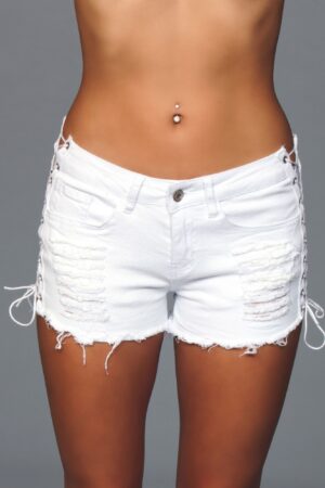 Looped In Distressed Lace-Up Shorts