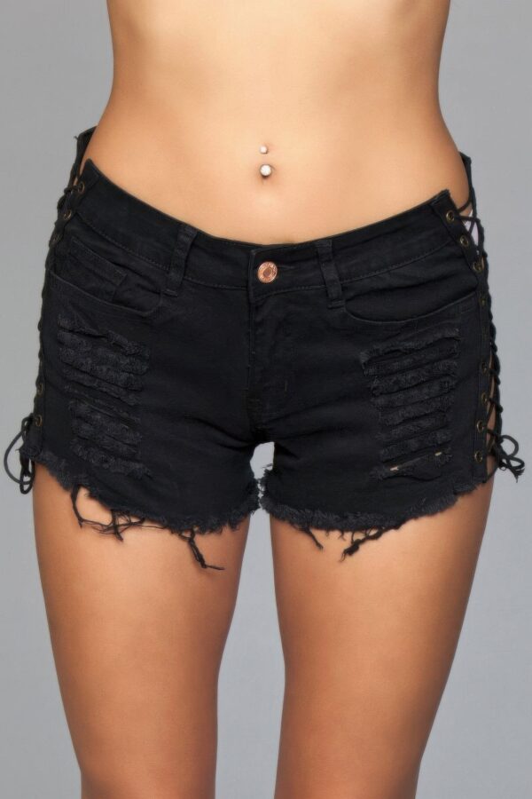 Looped In Distressed Lace-Up Shorts