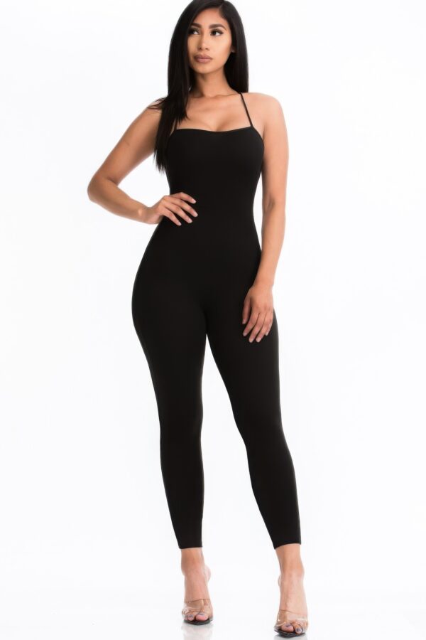 Criss-Cross Open-Back Bodycon Jumpsuit