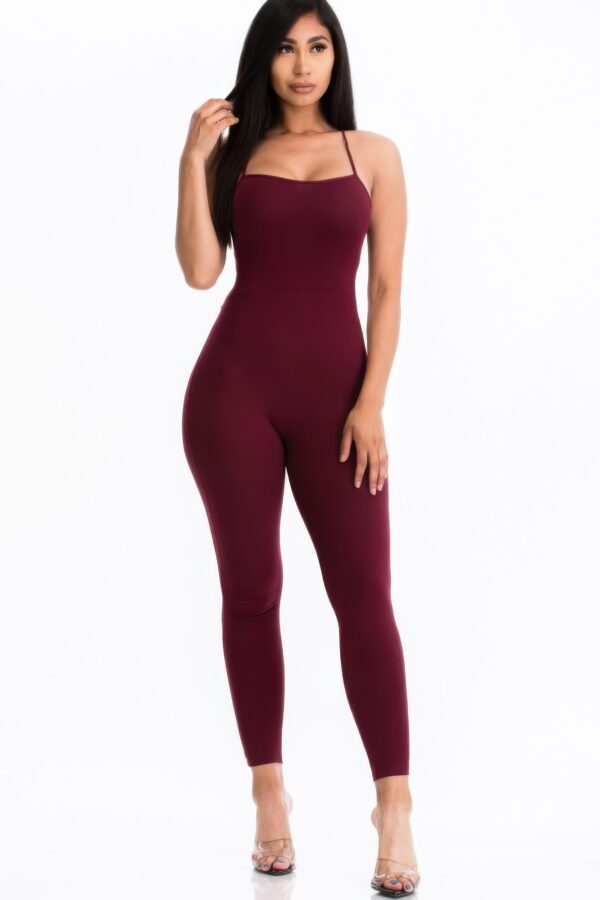 Criss-Cross Open-Back Bodycon Jumpsuit