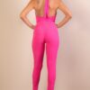 Ribbed Halter V-Neck Bodycon Jumpsuit – Full-Length