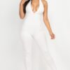 Ribbed Halter V-Neck Bodycon Jumpsuit – Full-Length