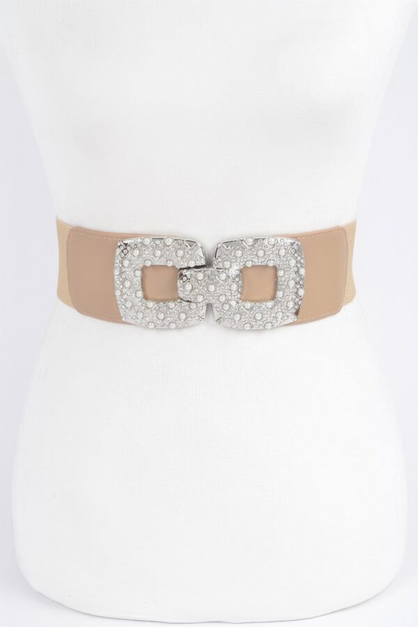 Pearl & Rhinestone Buckle Elastic Waist Belt