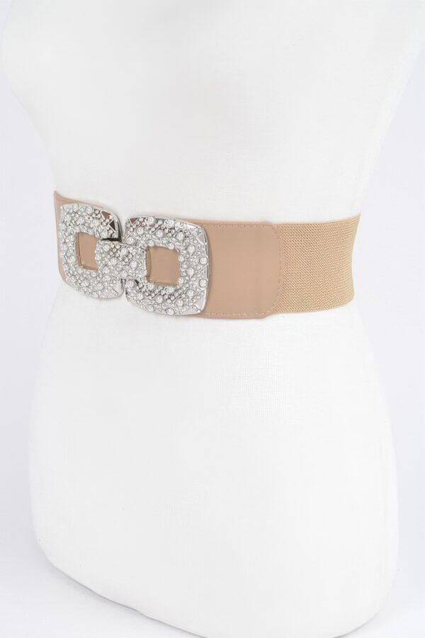Pearl & Rhinestone Buckle Elastic Waist Belt