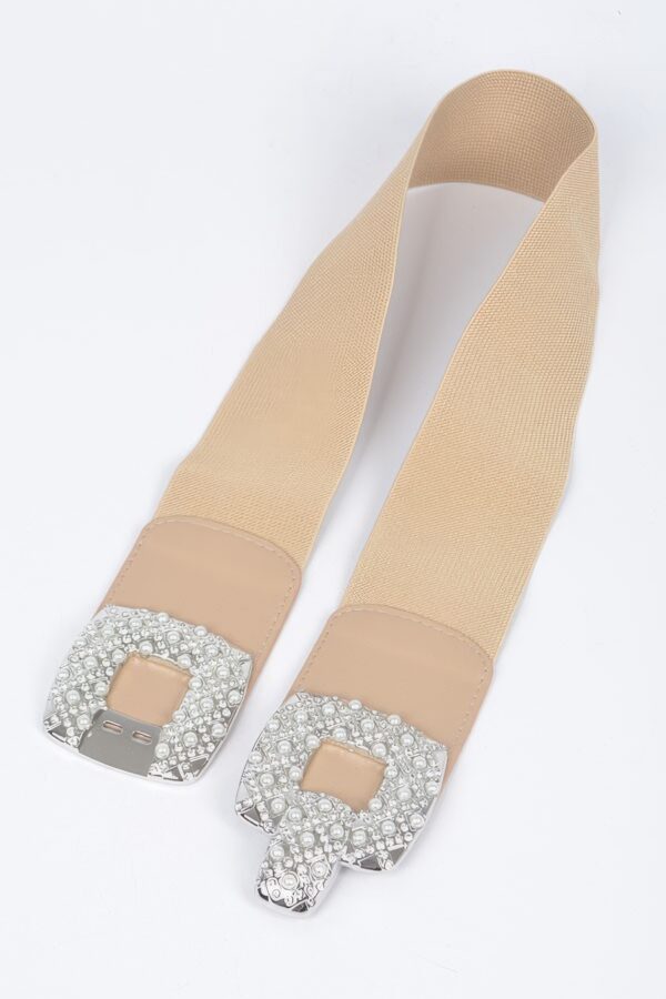 Pearl & Rhinestone Buckle Elastic Waist Belt