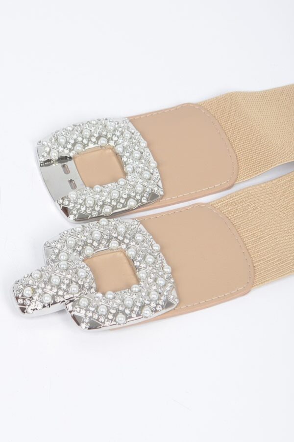 Pearl & Rhinestone Buckle Elastic Waist Belt