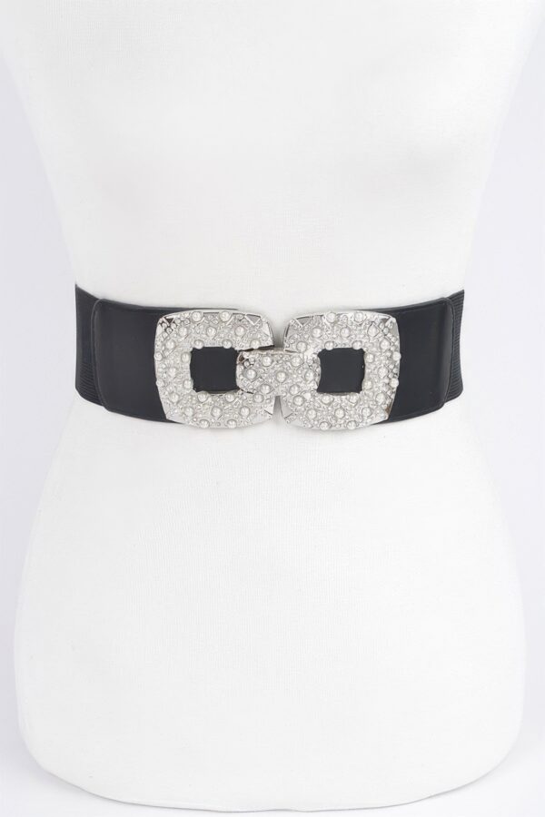 Pearl & Rhinestone Buckle Elastic Waist Belt