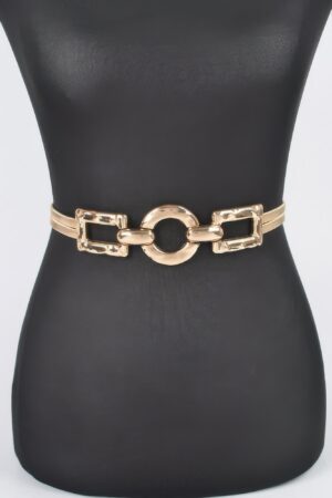 Stretch Belt with Hammered Circular Metal Buckle