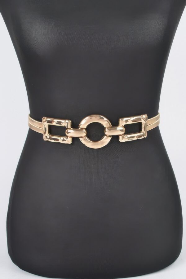 Stretch Belt with Hammered Circular Metal Buckle