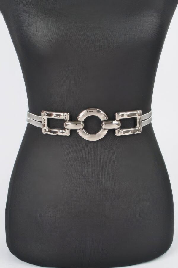 Stretch Belt with Hammered Circular Metal Buckle