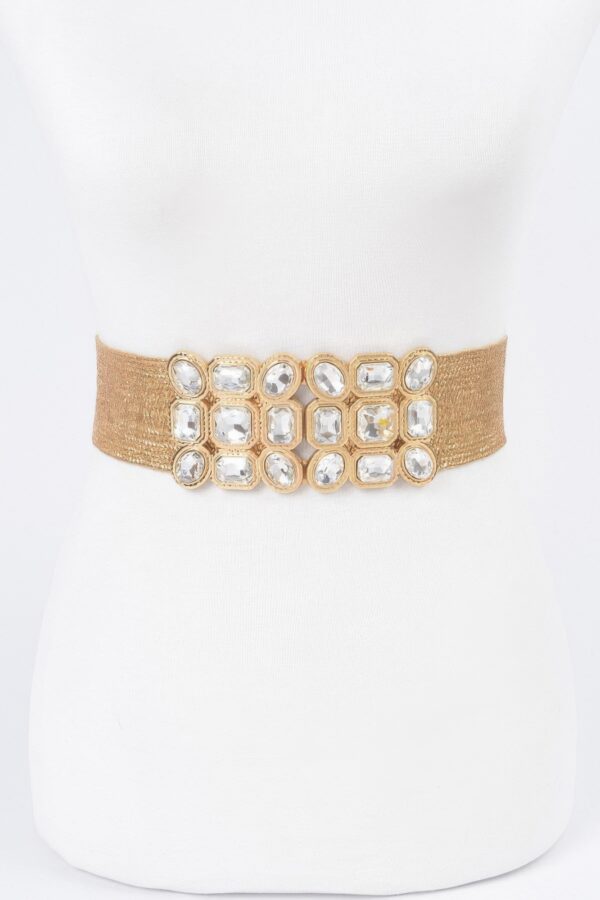 Metallic Straw Stretch Belt with Rhinestones