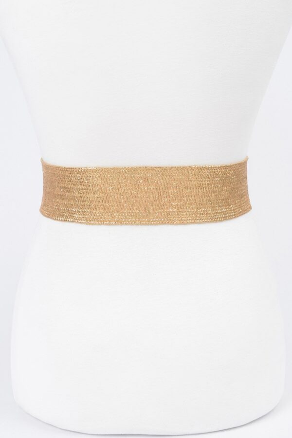 Metallic Straw Stretch Belt with Rhinestones