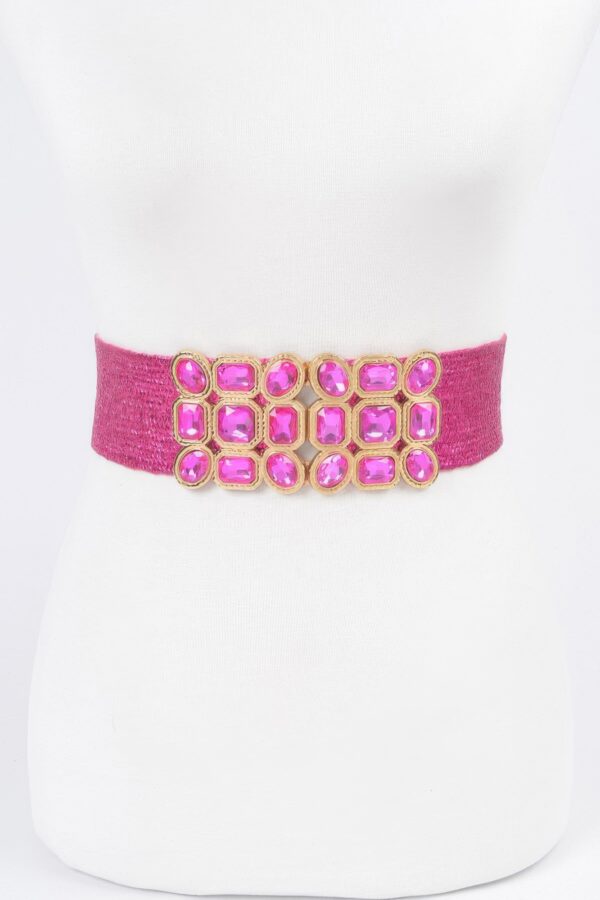 Metallic Straw Stretch Belt with Rhinestones