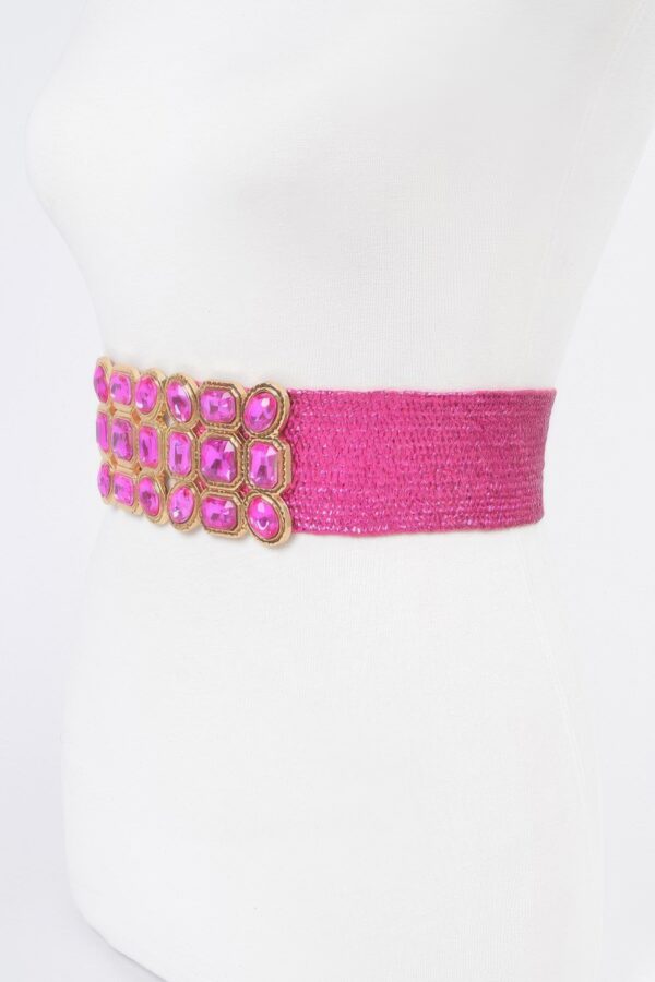Metallic Straw Stretch Belt with Rhinestones