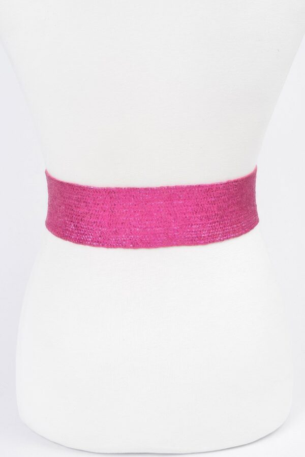 Metallic Straw Stretch Belt with Rhinestones