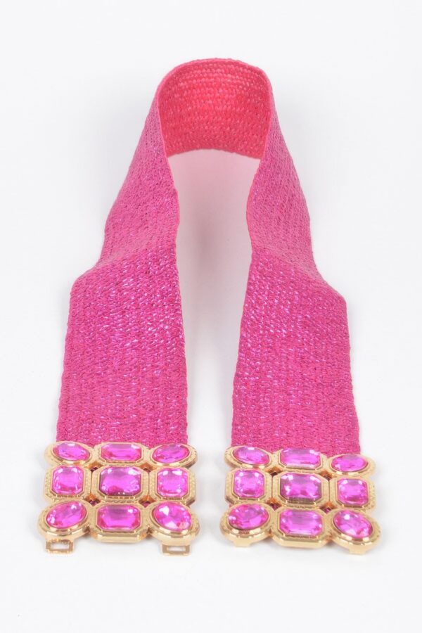 Metallic Straw Stretch Belt with Rhinestones