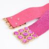 Metallic Straw Stretch Belt with Rhinestones