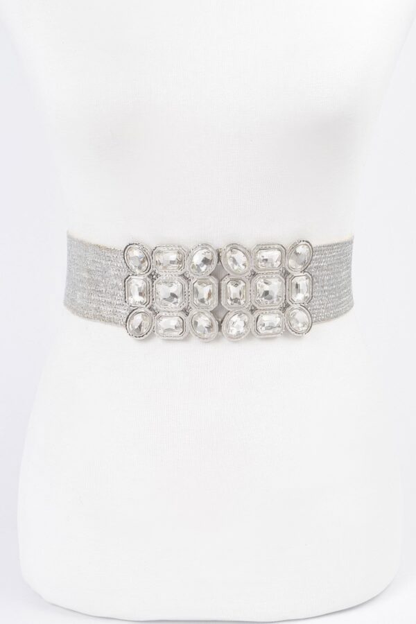 Metallic Straw Stretch Belt with Rhinestones