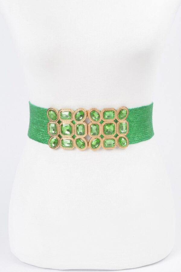 Metallic Straw Stretch Belt with Rhinestones
