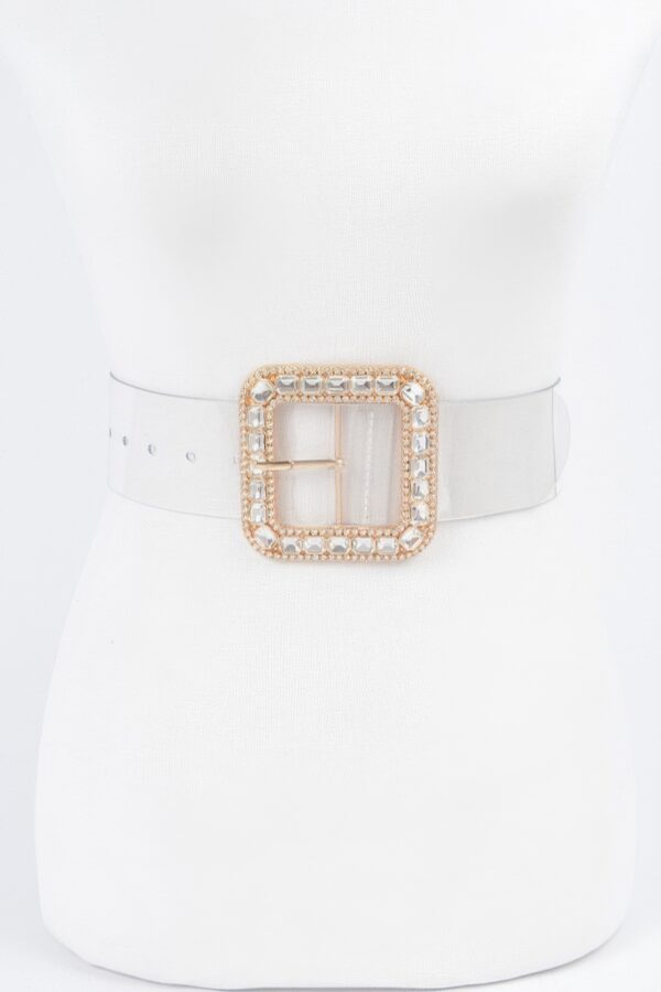 Wide Clear PVC Belt with Stone Metal Buckle