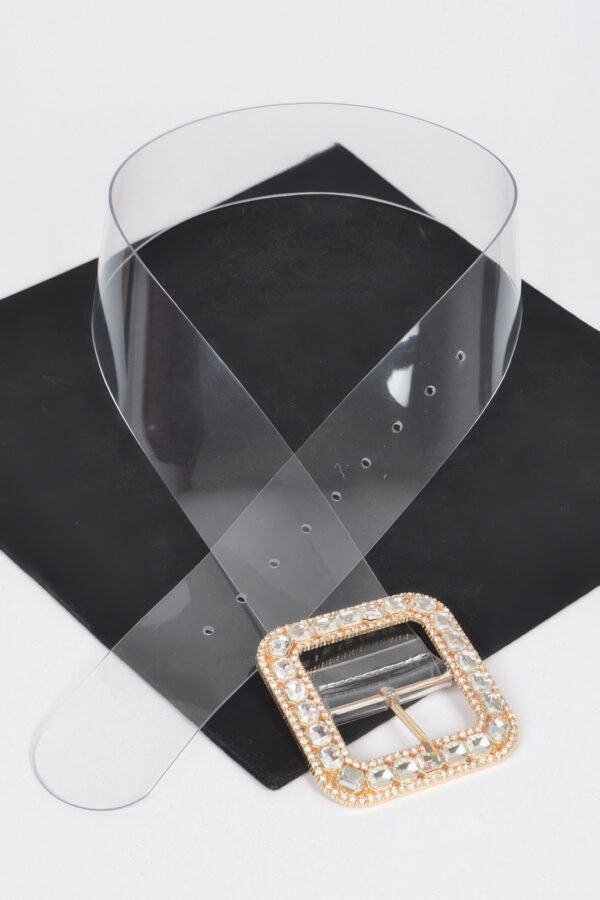 Wide Clear PVC Belt with Stone Metal Buckle