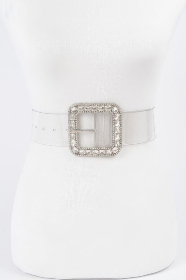Wide Clear PVC Belt with Stone Metal Buckle