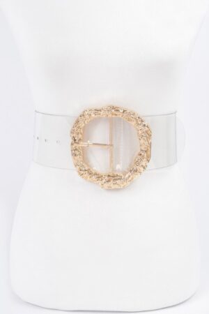 Clear PVC Belt with Oversized Vintage Round Buckle