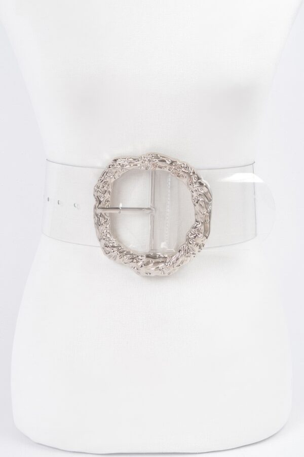 Clear PVC Belt with Oversized Vintage Round Buckle