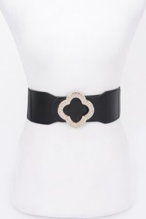 Faux Leather Wide Stretch Belt with Metal Buckle