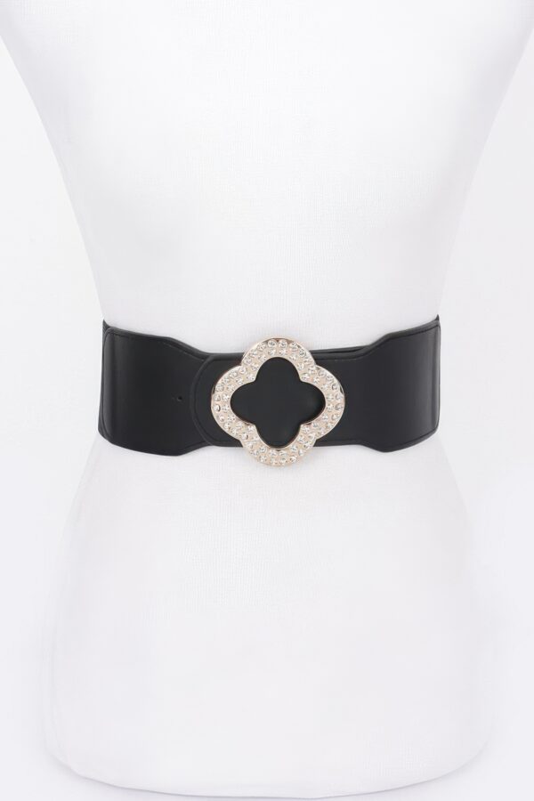 Faux Leather Wide Stretch Belt with Metal Buckle