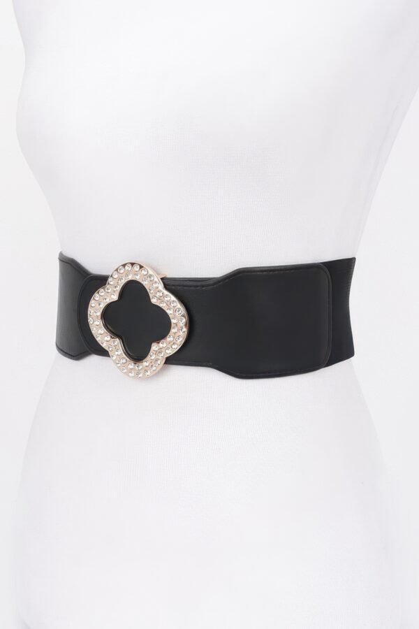 Faux Leather Wide Stretch Belt with Metal Buckle