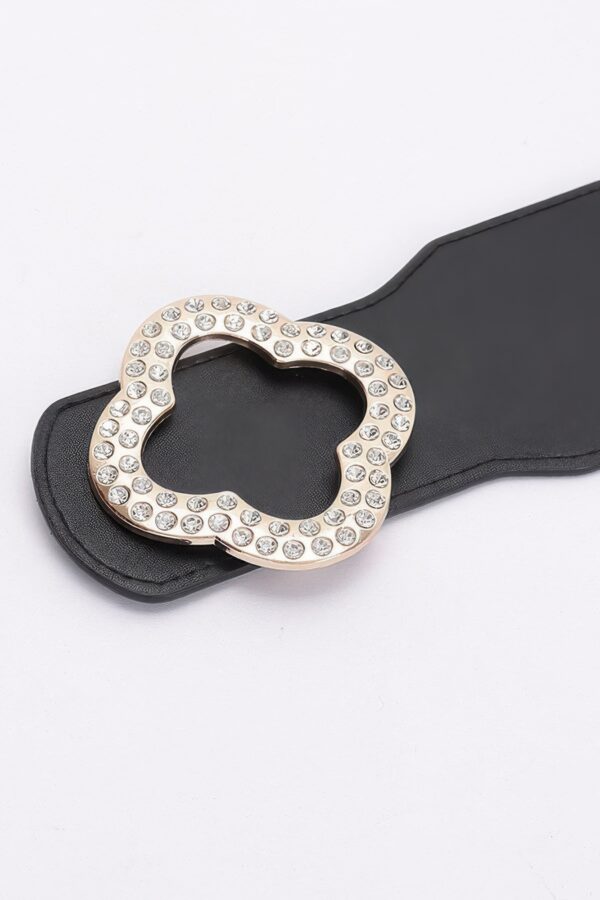 Faux Leather Wide Stretch Belt with Metal Buckle