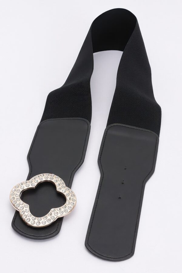 Faux Leather Wide Stretch Belt with Metal Buckle