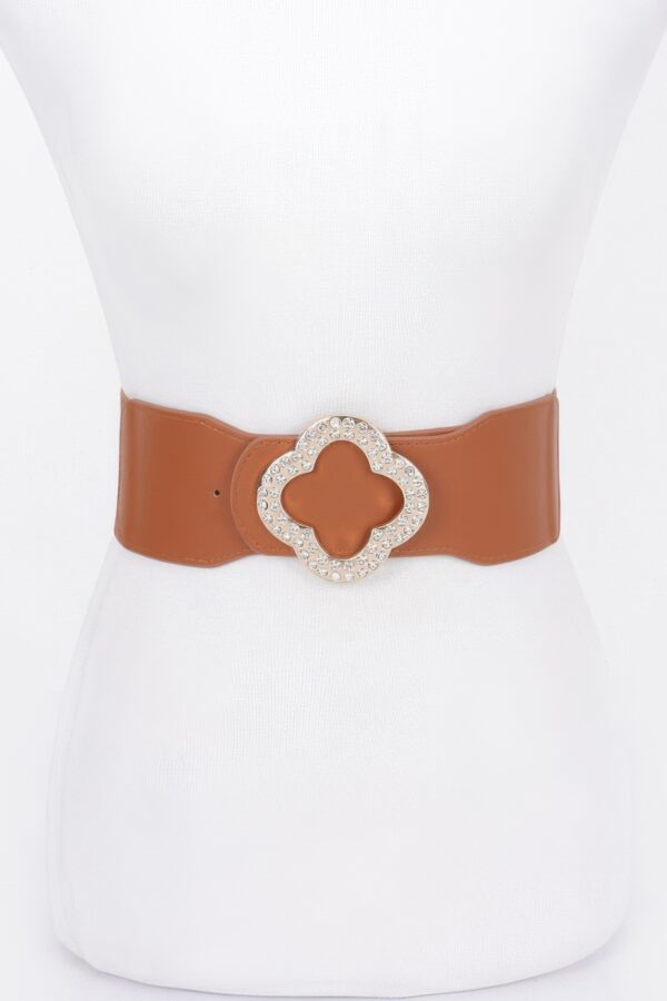 Faux Leather Wide Stretch Belt with Metal Buckle