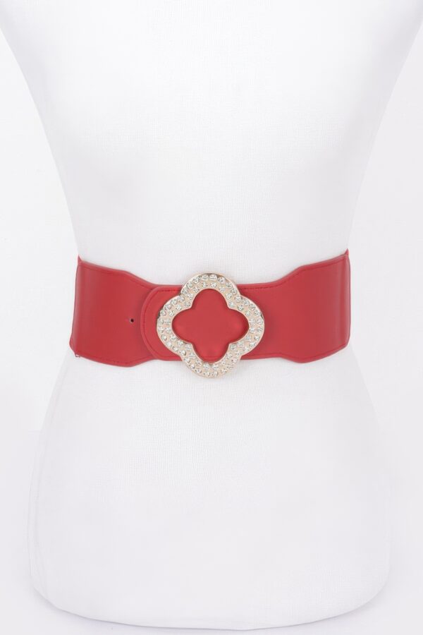 Faux Leather Wide Stretch Belt with Metal Buckle