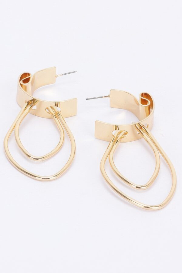 Lunar Circles Elongated Silver Hoop Earrings