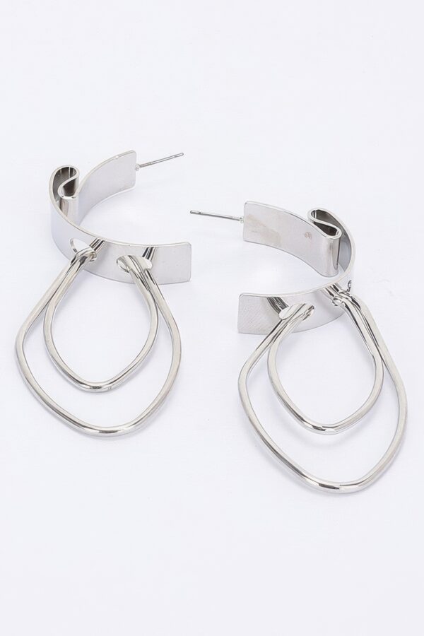Lunar Circles Elongated Silver Hoop Earrings