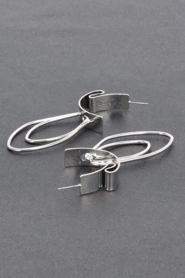 Lunar Circles Elongated Silver Hoop Earrings