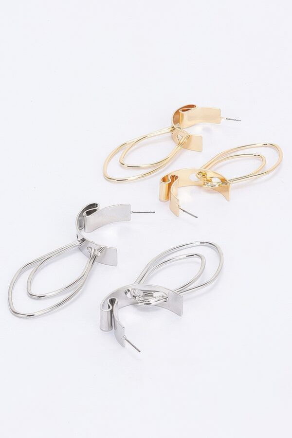 Lunar Circles Elongated Silver Hoop Earrings