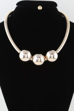 Triple Shiny Bead Statement Necklace – 16″