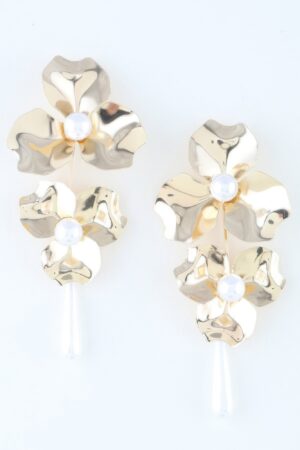 Pearl Flower Drop Earrings – Gold-Tone Floral Drops