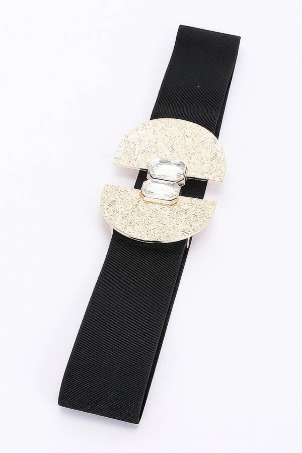 Slim Elastic Waist Belt with Gold-Tone Buckle