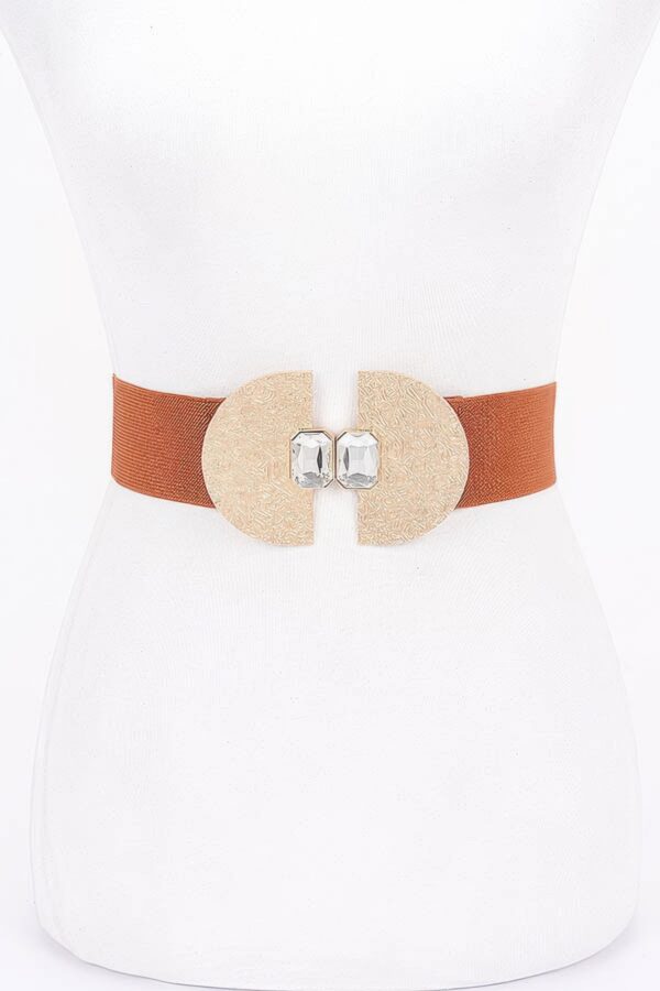 Slim Elastic Waist Belt with Gold-Tone Buckle