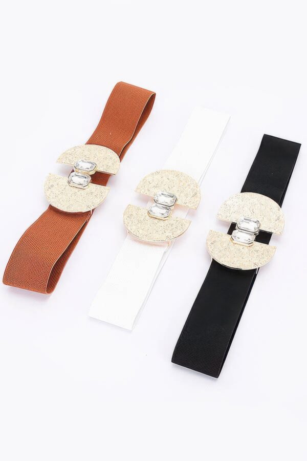Slim Elastic Waist Belt with Gold-Tone Buckle