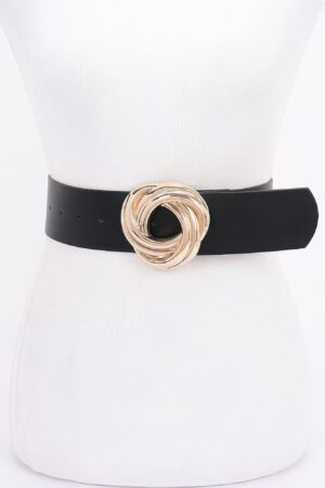 Knot-Detail PU Waist Belt with Metal Buckle