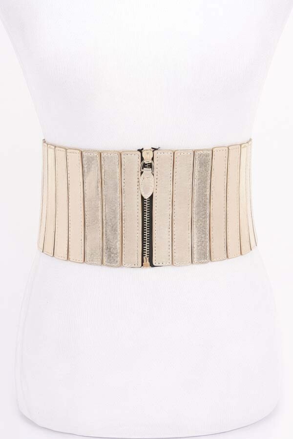PU Zip-Front Wide Elastic Belt – Structured Waist