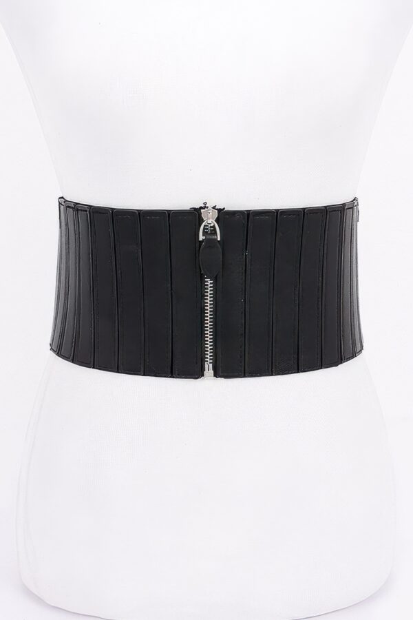 PU Zip-Front Wide Elastic Belt – Structured Waist