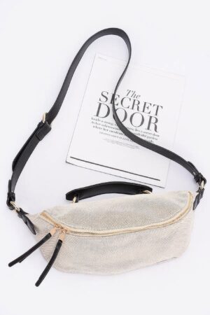 Polyurethane Crossbody Bag with Bold Strap – White