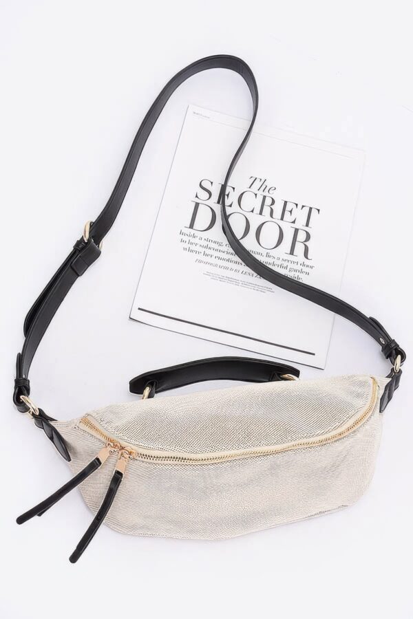 Polyurethane Crossbody Bag with Bold Strap – White