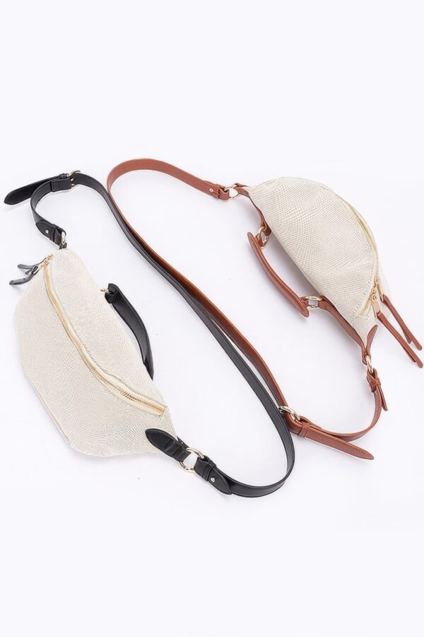 Polyurethane Crossbody Bag with Bold Strap – White